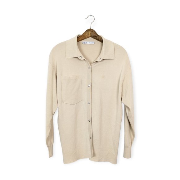 Zara Tops - Zara Blended Knit Beige Button Up Shirt
